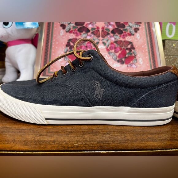 Polo Ralph Lauren Mens Navy Herringbone leather laces Size 8 - Picture 10 of 15